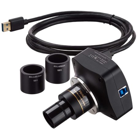 AMSCOPE 12MP USB 3.0 High-speed CMOS C-Mount Microscope Camera with Reduction Lens and Calibration Slide MU1203-BI